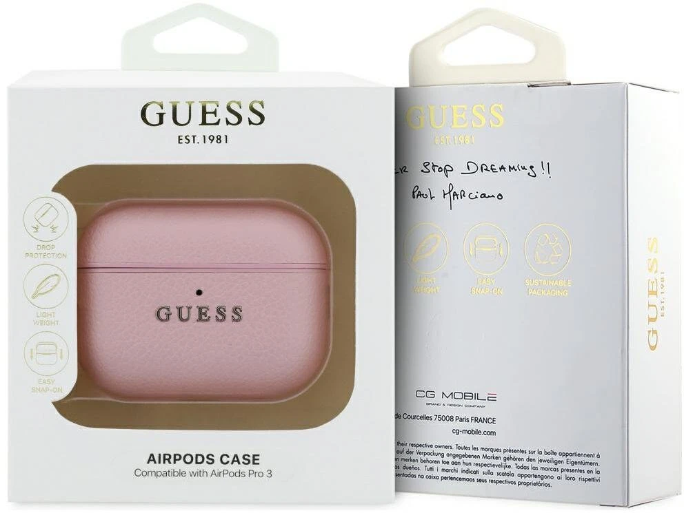 „Guess“ grūdėtas klasikinis logotipo dėklas, skirtas „AirPods Pro 3“ ausinėms - Rožinė