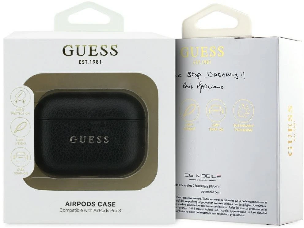„Guess Grained Classic Logo“ dėklas, skirtas „AirPods Pro 3“ ausinėms - juodas