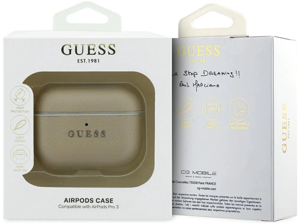 „Guess Grained Classic Logo Hook“ dėklas, skirtas „AirPods Pro 3“ ausinėms - auksinis
