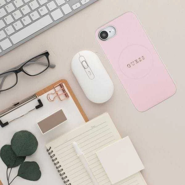Guess PU Grained Classic Logo MagSafe Apple iPhone 16e dėklas telefonui rožinės spalvos