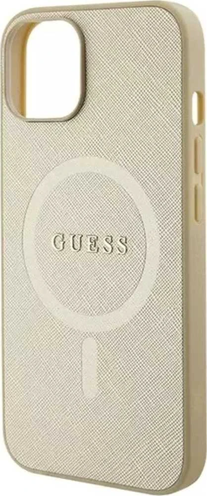 Guess GUHMP15MPSAHMCB Apple iPhone 15 Plus/ 14 Plus 6.7″ auksinis kietas dėklas Saffiano MagSafe