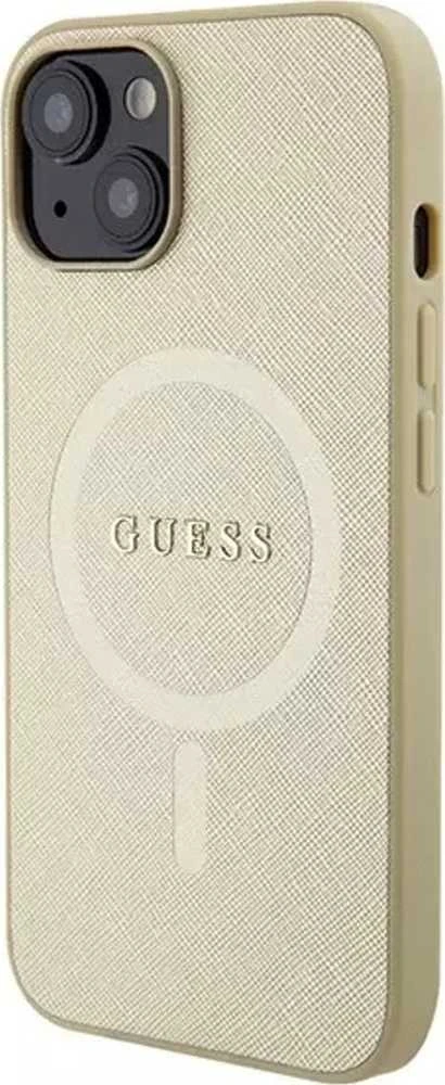 Guess GUHMP15MPSAHMCB Apple iPhone 15 Plus/ 14 Plus 6.7″ auksinis kietas dėklas Saffiano MagSafe
