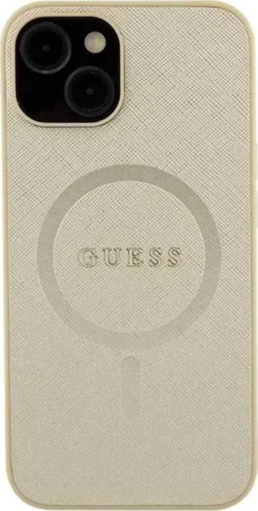 Guess GUHMP15MPSAHMCB Apple iPhone 15 Plus/ 14 Plus 6.7″ auksinis kietas dėklas Saffiano MagSafe