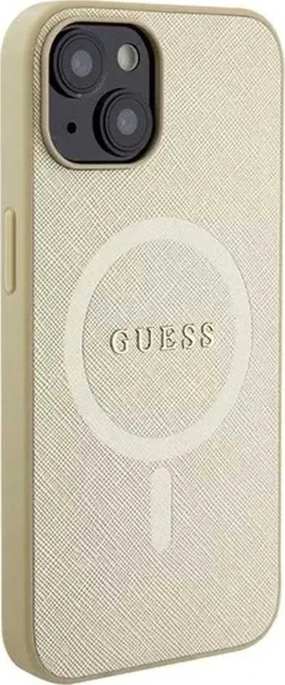 Guess GUHMP15MPSAHMCB Apple iPhone 15 Plus/ 14 Plus 6.7″ auksinis kietas dėklas Saffiano MagSafe