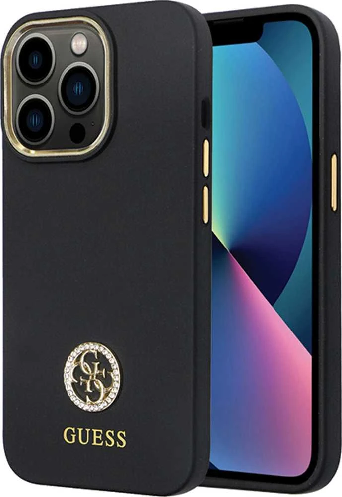 Guess GUHCP15LM4DGPK Apple iPhone 15 Pro 6.1″ juodos spalvos kietas dėklas Silicone Logo Strass 4G