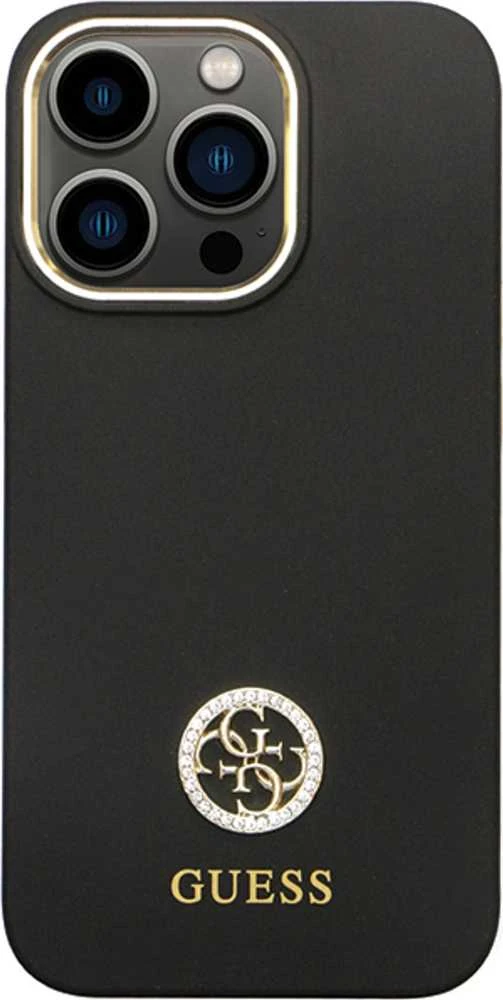 Guess GUHCP15XM4DGPK Apple iPhone 15 Pro Max 6.7″ juodos spalvos kietas dėklas Silicone Logo Strass 4G