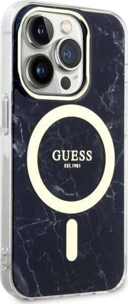 Guess GUHMP14XPCUMAK Apple iPhone 14 Pro Max 6.7″ juodos spalvos kietas dėklas Marble MagSafe