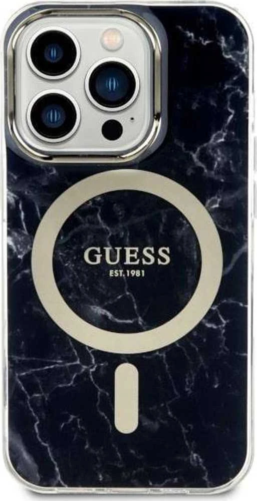 Guess GUHMP14XPCUMAK Apple iPhone 14 Pro Max 6.7″ juodos spalvos kietas dėklas Marble MagSafe