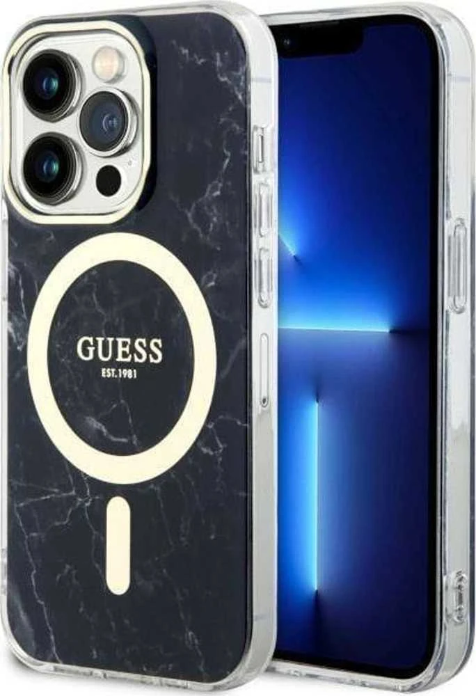 Guess GUHMP14XPCUMAK Apple iPhone 14 Pro Max 6.7″ juodos spalvos kietas dėklas Marble MagSafe