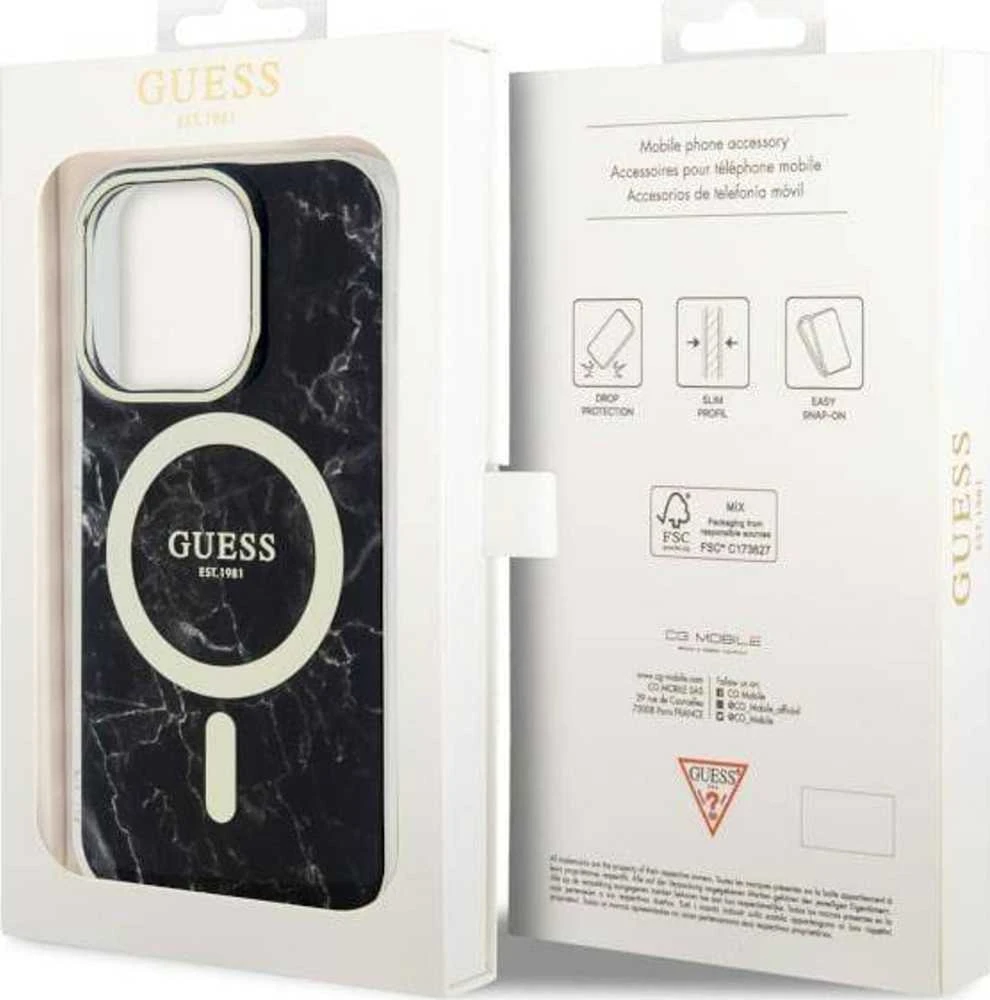 Guess GUHMP14XPCUMAK Apple iPhone 14 Pro Max 6.7″ juodos spalvos kietas dėklas Marble MagSafe