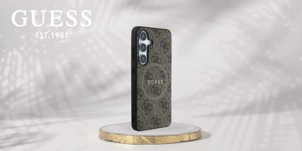 Guess Leather 4G Colored Ring Classic Logo MagSafe Samsung Galaxy S25 dėklas telefonui rudos spalvos