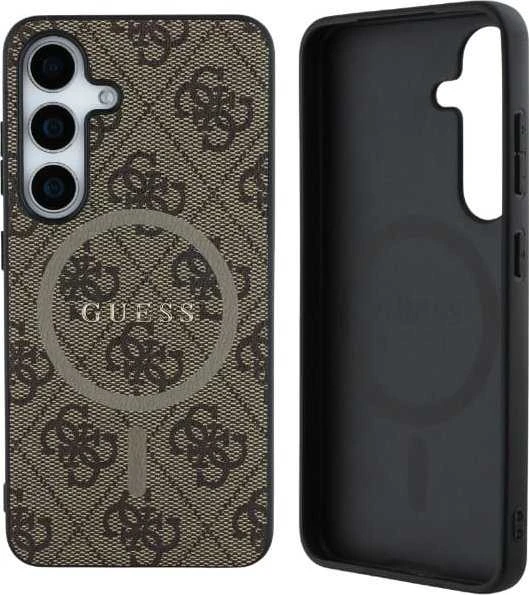 Guess Leather 4G Colored Ring Classic Logo MagSafe Samsung Galaxy S25 dėklas telefonui rudos spalvos