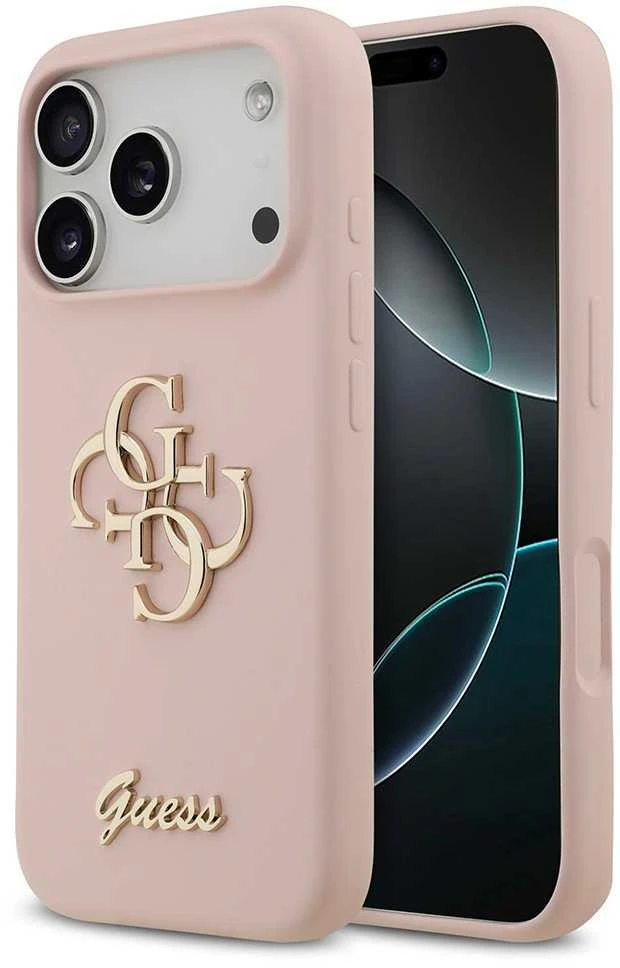 Guess Silicone Big 4G Script Dėklas Apple iPhone 17 Pro rožinės spalvos