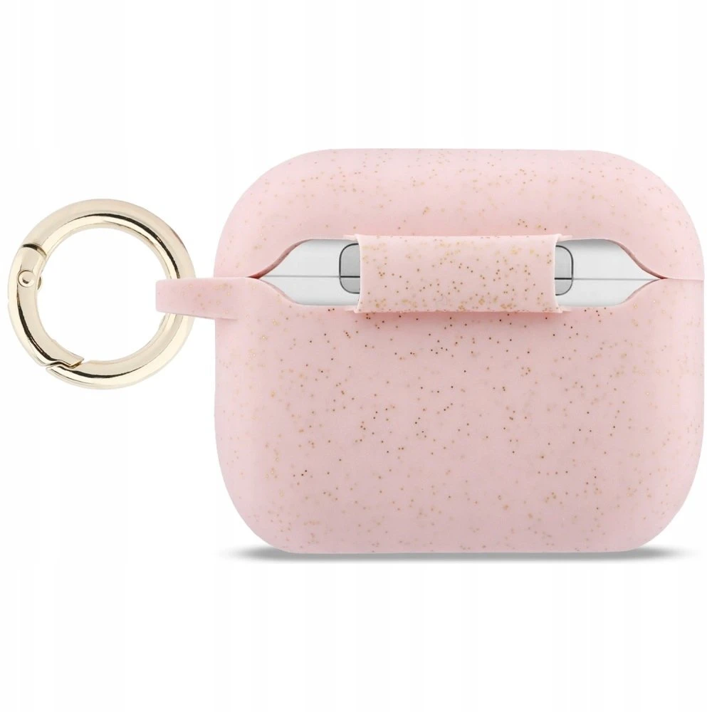 Guess silikoninis blizgučių žiedinis dėklas AirPods Pro 3 ausinėms - Rožinė