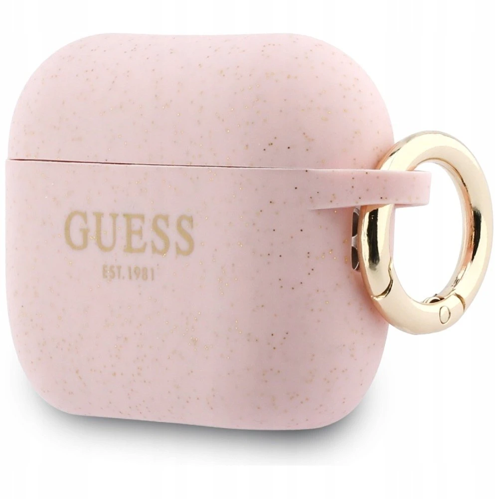 Guess silikoninis blizgučių žiedinis dėklas AirPods Pro 3 ausinėms - Rožinė