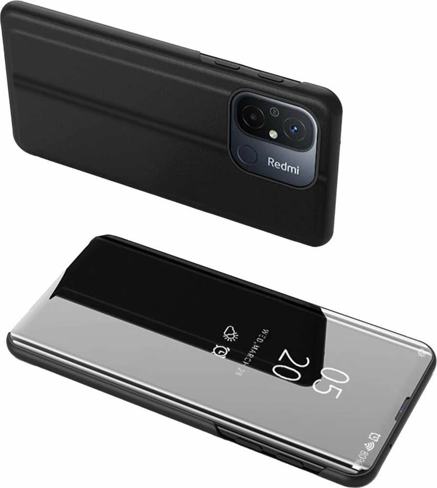 Dėklas Hurtel Glossy Flip Case, skirtas Xiaomi Redmi 11A / Poco C55 / Redmi 12C Clear View Case juoda