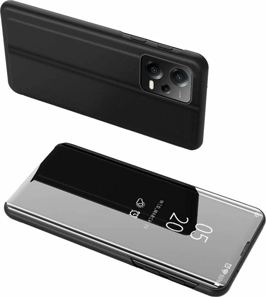 Dėklas Hurtel Glossy Su Flip Case, skirtas Xiaomi Redmi Note 12 5G / Poco X5 Pro 5G Clear View Case juoda