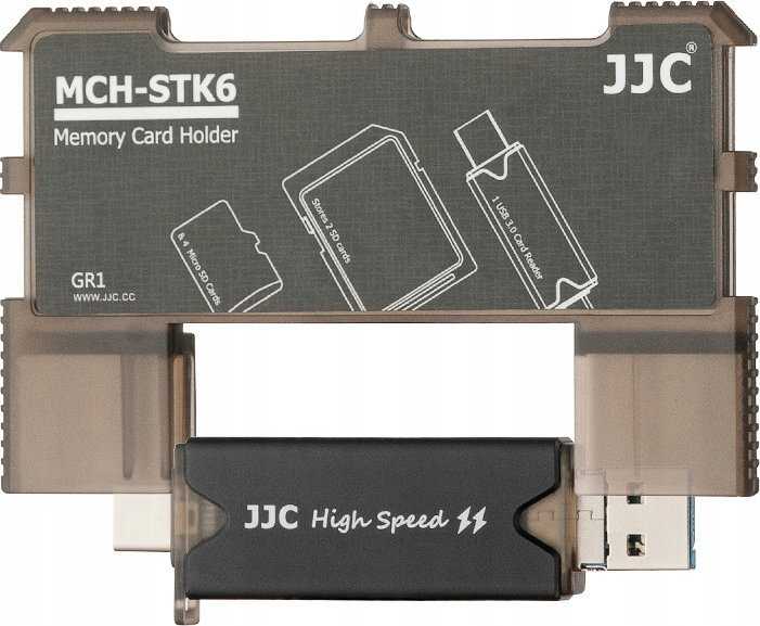 Atminties kortelės laikiklis - JJC MCH STK6GR 6 kortelių organizatorius su USB 3.0 skaitytuvu žalias