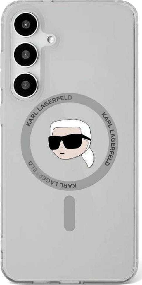 Karl Lagerfeld Button Karl Head Printed Logo MagSafe Samsung Galaxy S25 dėklas telefonui juodos spalvos