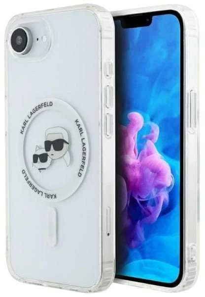 Karl Lagerfeld IML metalinis Karl & Choupette Heads MagSafe iPhone 16e dėklas - Baltas