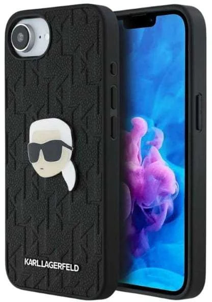 Dėklas Karl Lagerfeld Monogram Karl Head Pin iPhone 16e Case - Juodas