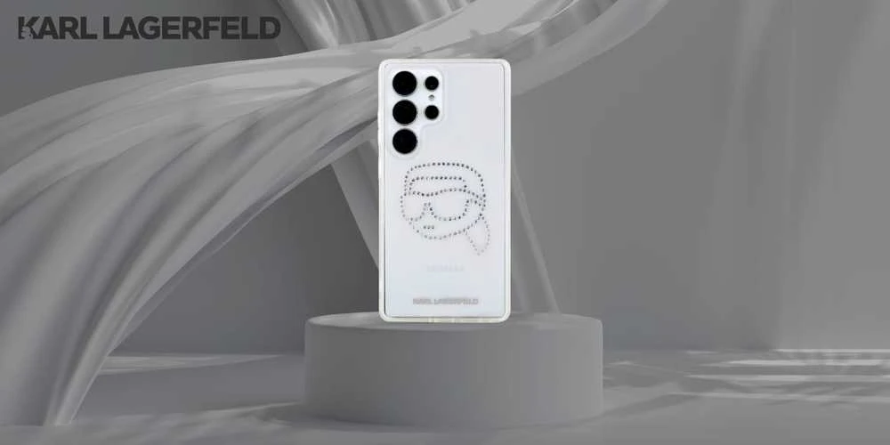 Karl Lagerfeld Rhinestones Karl Head Logo Samsung Galaxy S25 Ultra dėklas telefonui skaidrus