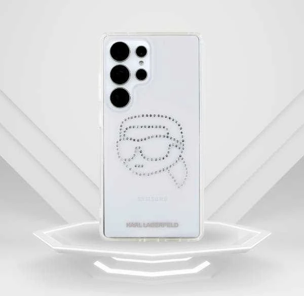 Karl Lagerfeld Rhinestones Karl Head Logo Samsung Galaxy S25 Ultra dėklas telefonui skaidrus