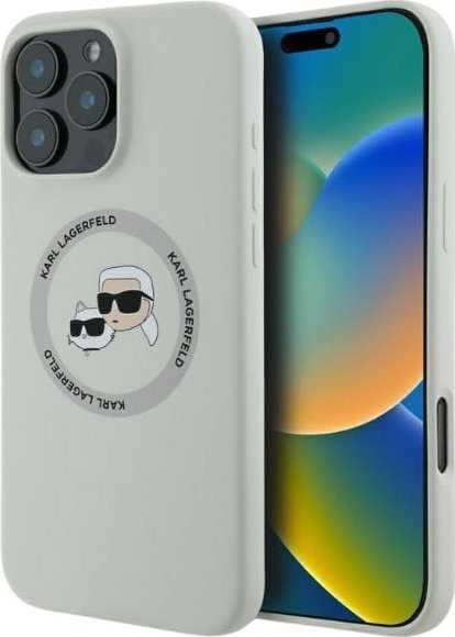 Dėklas Karl Lagerfeld Liquid silikoninis K&CH Heads MagSafe Apple iPhone 16 Pro rusvai gelsvas