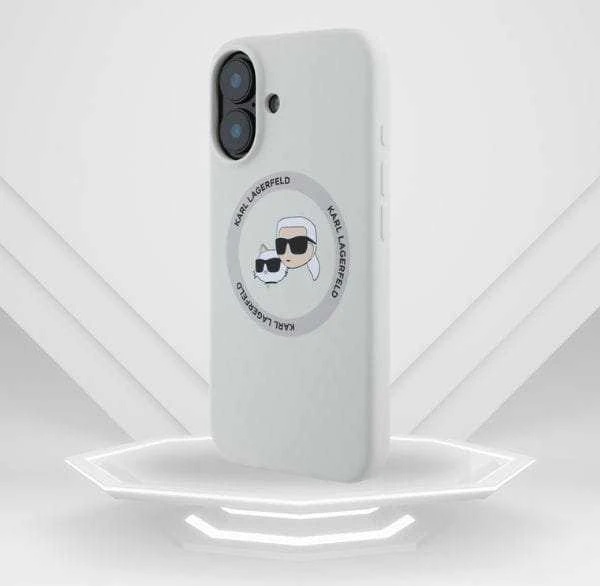 Dėklas Karl Lagerfeld Silicone Double Heads And Circle MagSafe Apple iPhone 16, smėlio spalvos