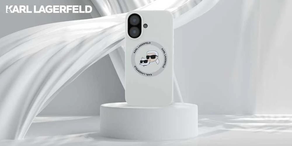 Dėklas Karl Lagerfeld Silicone Double Heads And Circle MagSafe Apple iPhone 16, smėlio spalvos