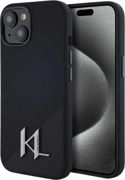 Dėklas Karl Lagerfeld Silicone Shadow Metal Initial MagSafe Apple iPhone 15 juodos spalvos