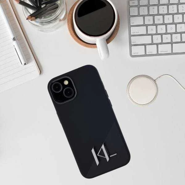 Dėklas Karl Lagerfeld Silicone Shadow Metal Initial MagSafe Apple iPhone 15 juodos spalvos