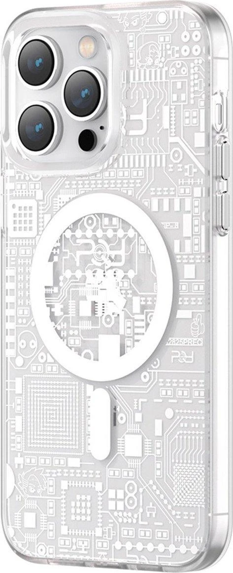 Kingxbar PQY Geek Series magnetic iPhone 14 Plus MagSafe dėklas telefonui sidabrinės spalvos