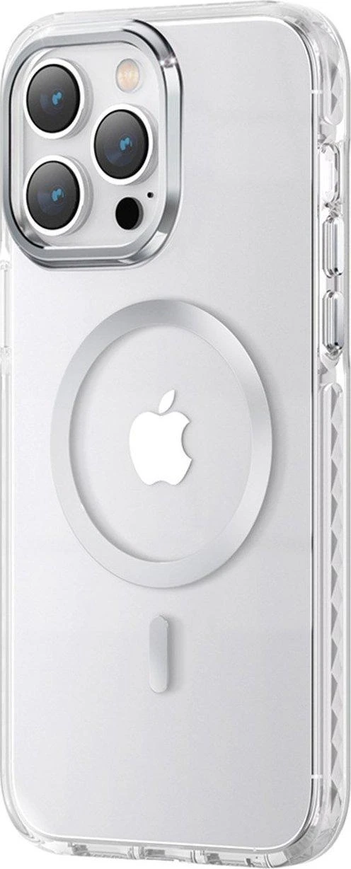 Kingxbar PQY Ice Crystal Series magnetic iPhone 14 Plus MagSafe dėklas telefonui sidabrinės spalvos