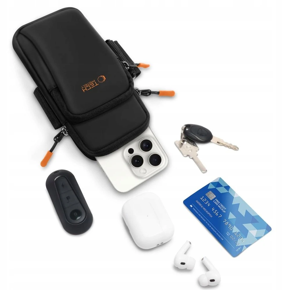 Dėklas Tech-Protect M7 Universal Sport Armband Case – juodos spalvos ir oranžinės spalvos