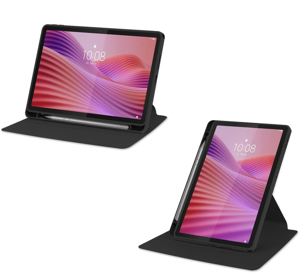 Planšetinio kompiuterio dėklas 4kom.pl 360 Crystal, skirtas Lenovo Tab 10.1 2025, juodas – apsauginis su stovu, prieiga prie prievadų ir mygtukų