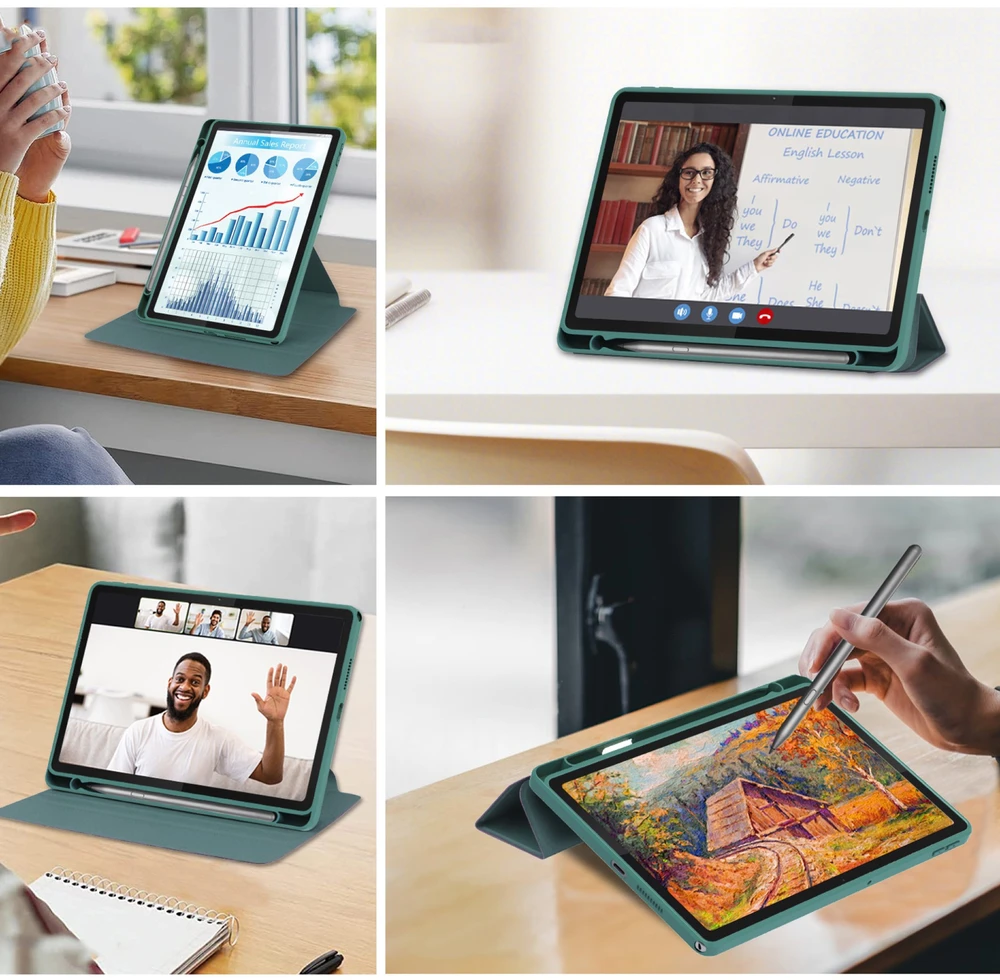 Planšetinio kompiuterio dėklas 4kom.pl 360 Crystal, skirtas Lenovo Tab 10.1 2025, žalias - apsauginis su stovu, prieiga prie portų ir mygtukų