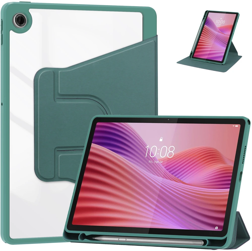 Planšetinio kompiuterio dėklas 4kom.pl 360 Crystal, skirtas Lenovo Tab 10.1 2025, žalias - apsauginis su stovu, prieiga prie portų ir mygtukų