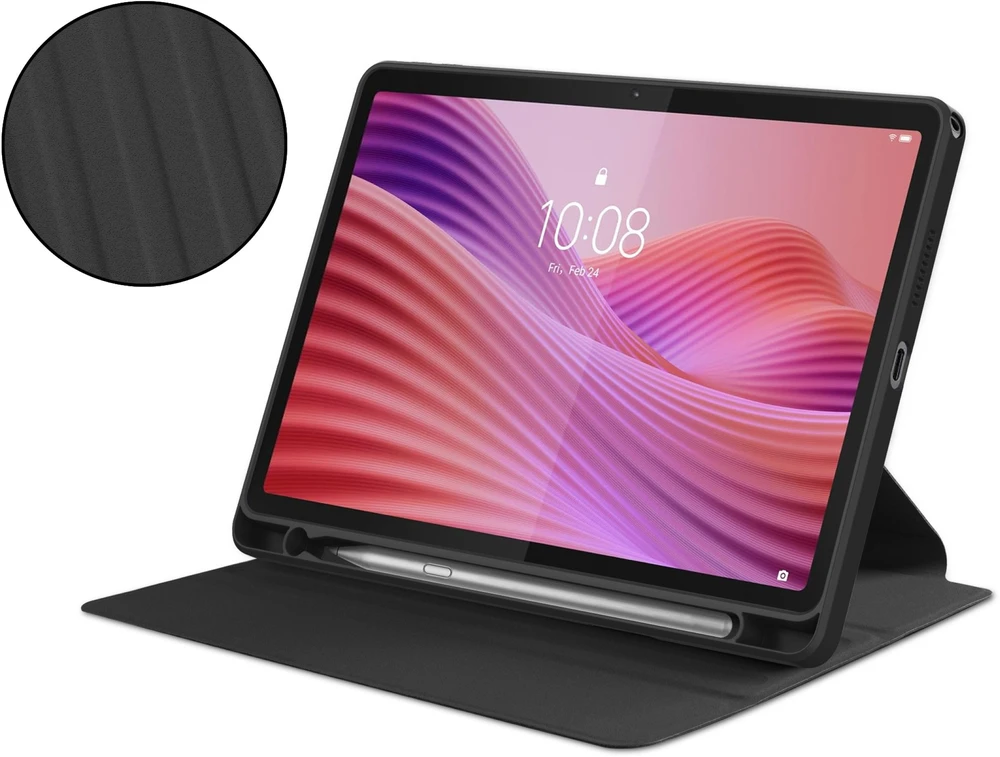 Planšetinio kompiuterio dėklas 4kom.pl 360 Crystal, skirtas Lenovo Tab 10.1 2025, juodas – apsauginis su stovu, prieiga prie prievadų ir mygtukų