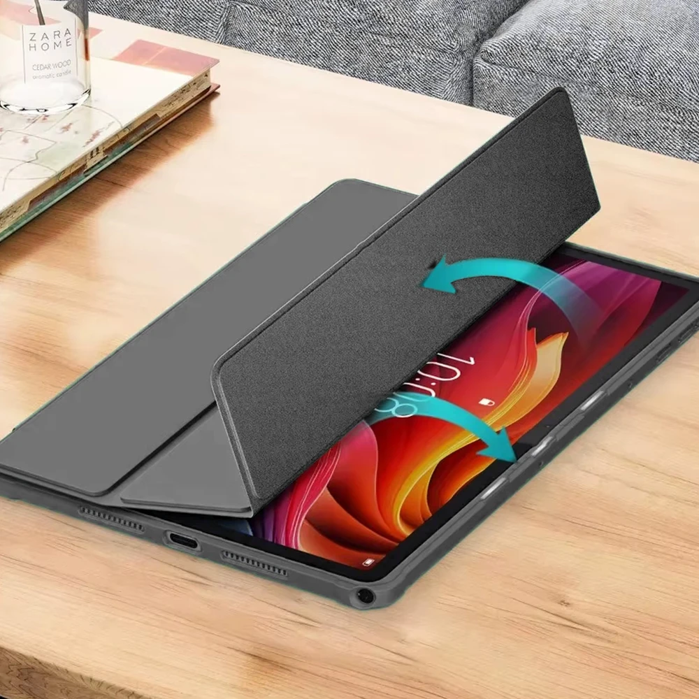 Planšetinio kompiuterio dėklas 4kom.pl Clear Pieštukas, skirtas Lenovo K11 Plus, juodas – apsauginis su stovu, prieiga prie portų ir mygtukų