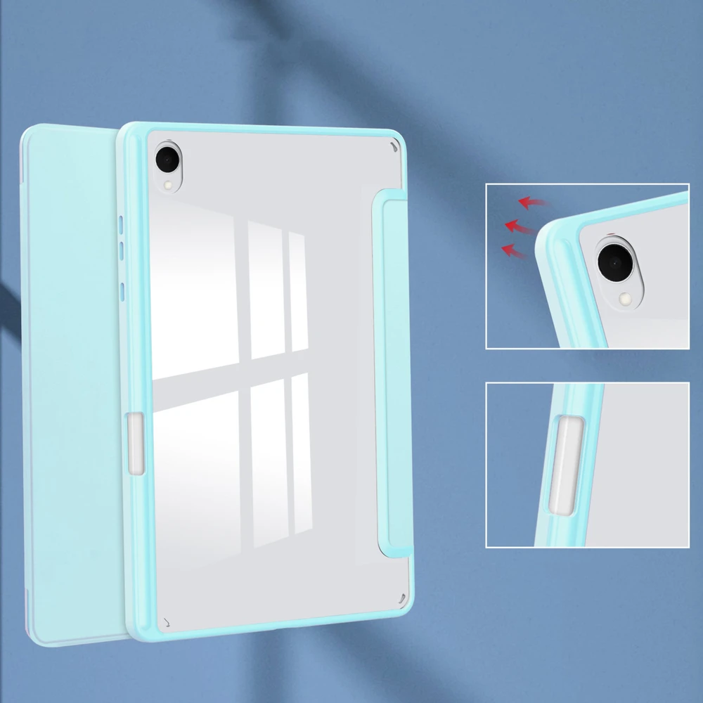 Planšetinio kompiuterio dėklas 4kom.pl Clear Pieštukas, skirtas Samsung Galaxy Tab S11 11 SM SMX736, su dangteliu, mėlynas - apsauginis