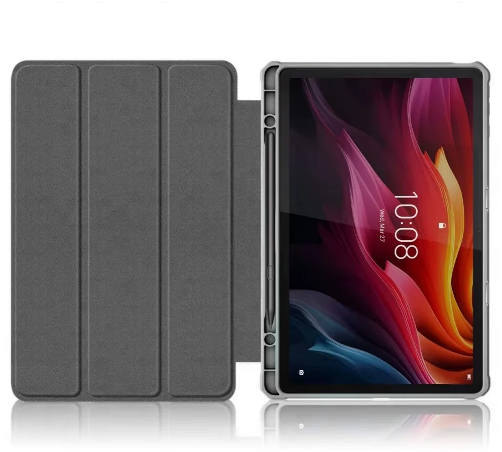 Planšetinio kompiuterio dėklas 4kom.pl Clear Pieštukas, skirtas Lenovo K11 Plus, juodas – apsauginis su stovu, prieiga prie portų ir mygtukų