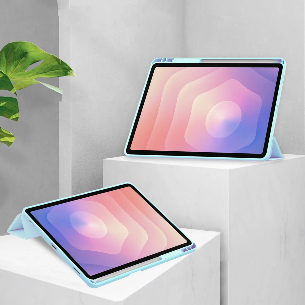 Planšetinio kompiuterio dėklas 4kom.pl Clear Pieštukas, skirtas Samsung Galaxy Tab S11 11 SM SMX736, su dangteliu, mėlynas - apsauginis