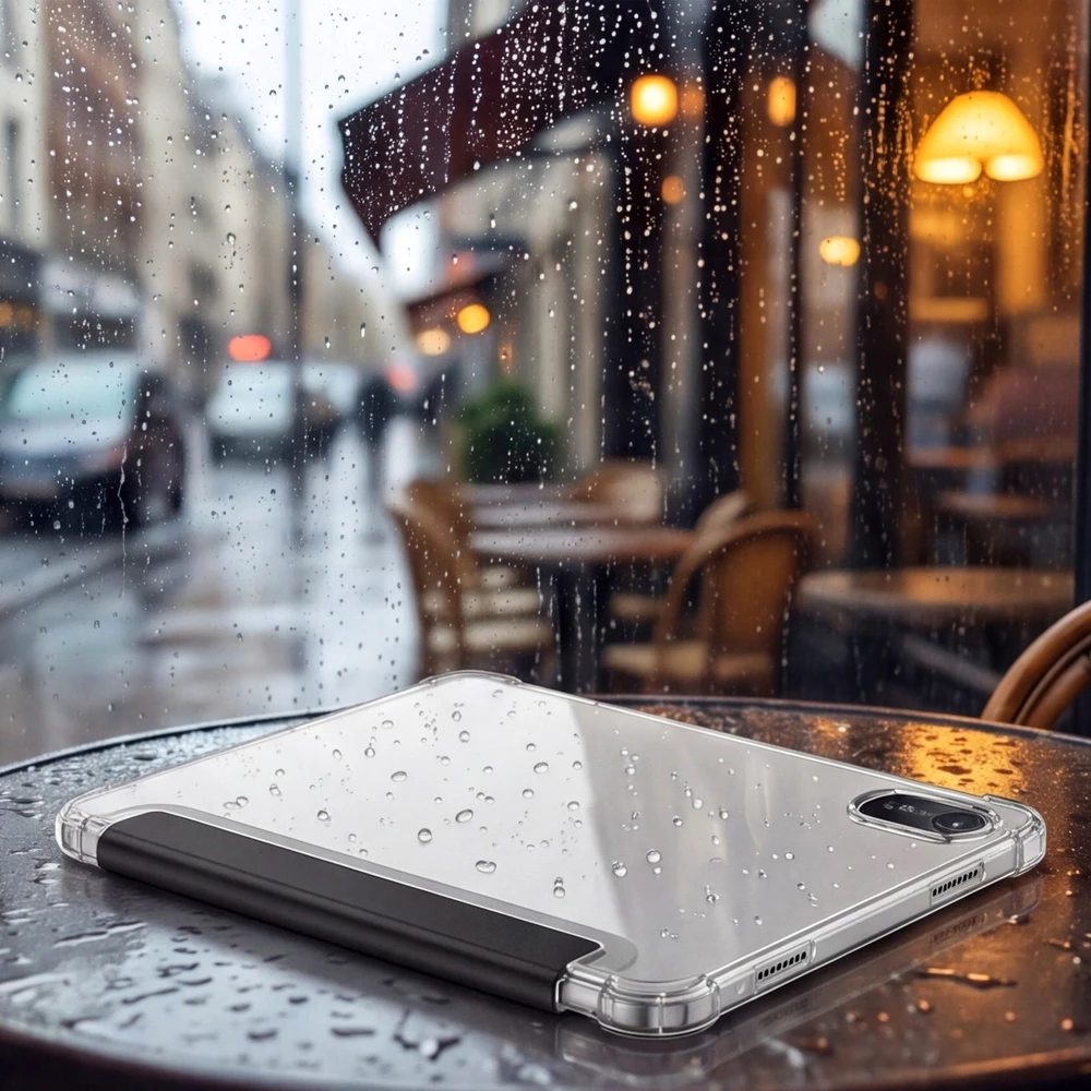 Planšetinio kompiuterio dėklas 4kom.pl Dėklas, skirtas „Xiaomi Redmi Pad 2 11 2025“ – skaidrus su vieta rašikliui ir stovui, juodas