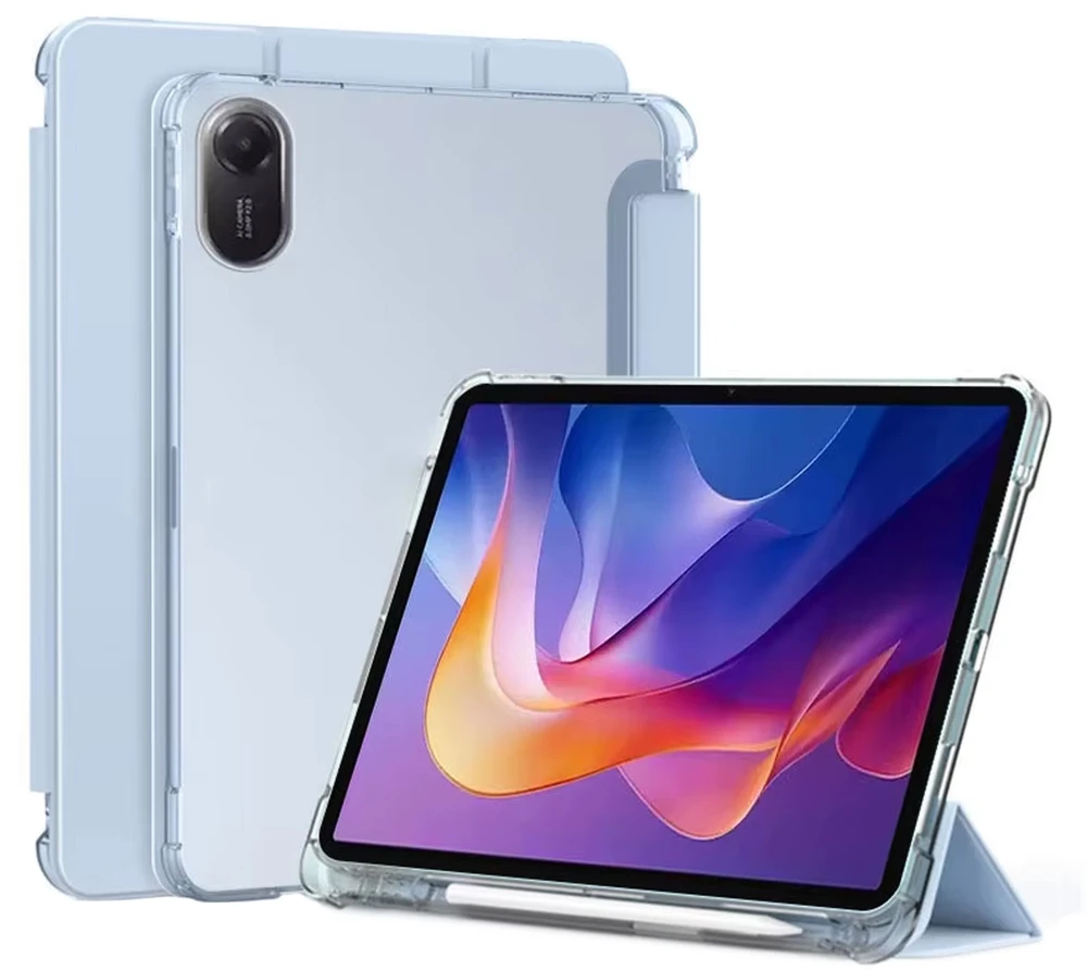 Planšetinio kompiuterio dėklas 4kom.pl Dėklas, skirtas „Xiaomi Redmi Pad 2 11 2025“ – skaidrus su vieta rašikliui ir stovui, juodas
