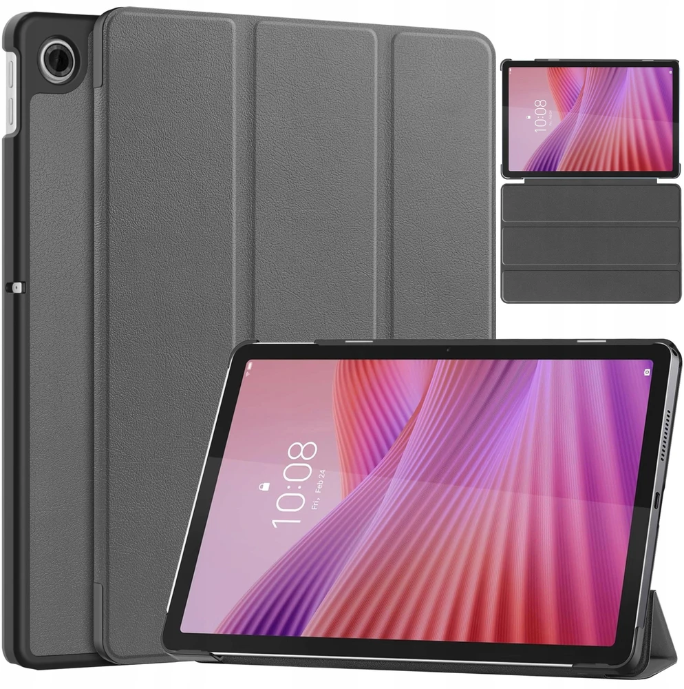 4kom.pl Smart planšetės dėklas Lenovo Tab 10.1 2025 su dangteliu / Lenovo Tab, pilkas – apsauginis su stovu