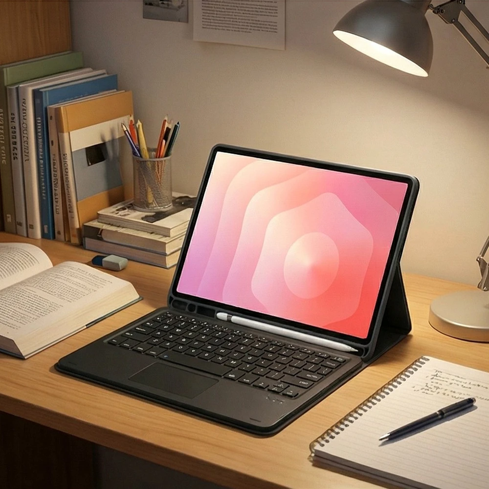 4kom.pl Su klaviatūra, skirta Samsung Galaxy Tab A11+ - apsauginis su stovu, prieiga prie prievadų ir mygtukų