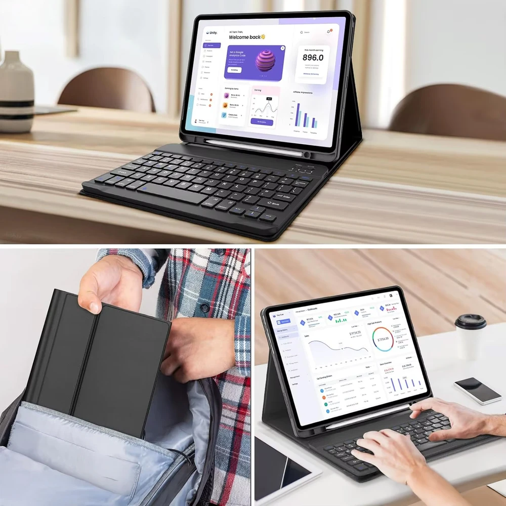 Strado-Tech Z klaviatūra Bluetooth, skirta Redmi Pad 2 Pro 2025 - apsauginis su stovu, prieiga prie prievadų ir mygtukų