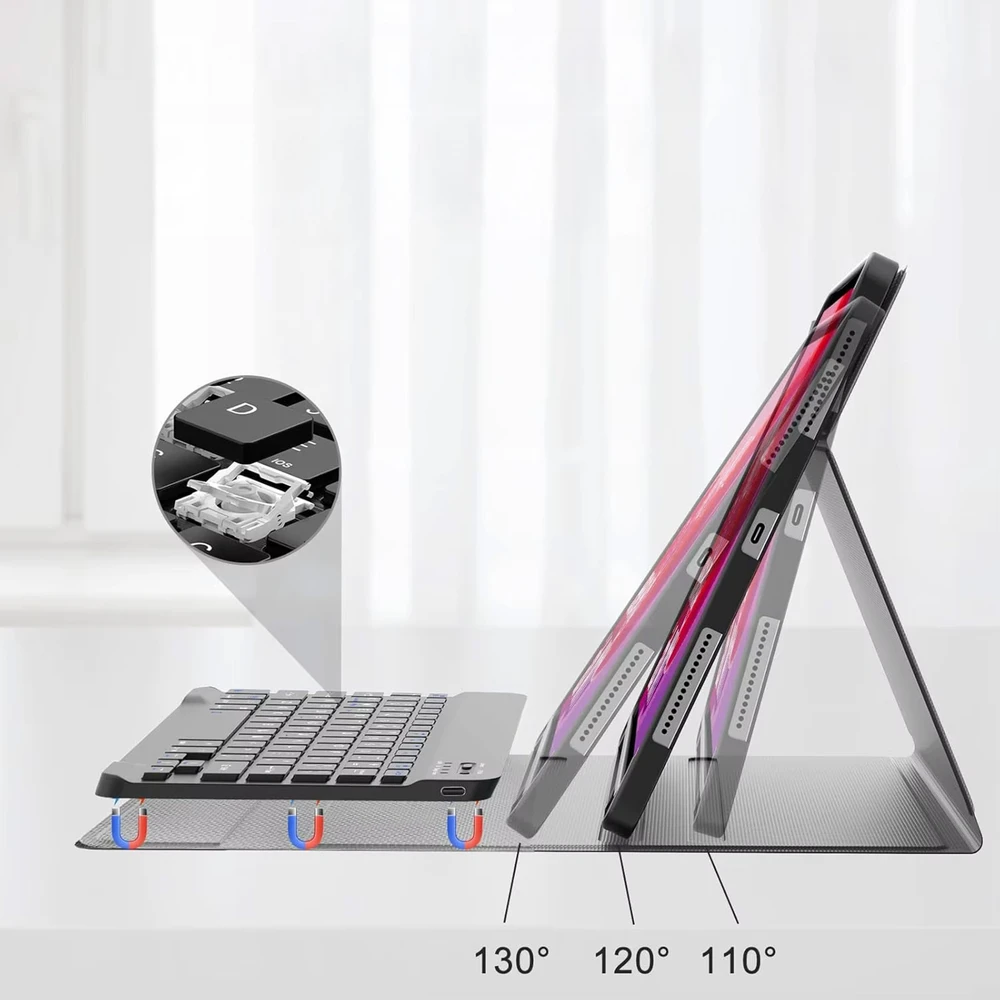 Strado-Tech Z klaviatūra Bluetooth, skirta Redmi Pad 2 Pro 2025 - apsauginis su stovu, prieiga prie prievadų ir mygtukų