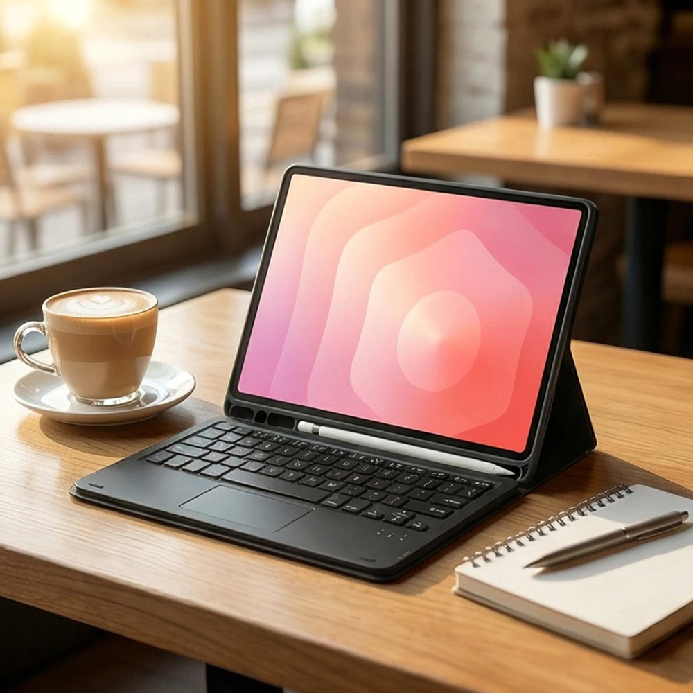 4kom.pl Su klaviatūra, skirta Samsung Galaxy Tab A11+ - apsauginis su stovu, prieiga prie prievadų ir mygtukų